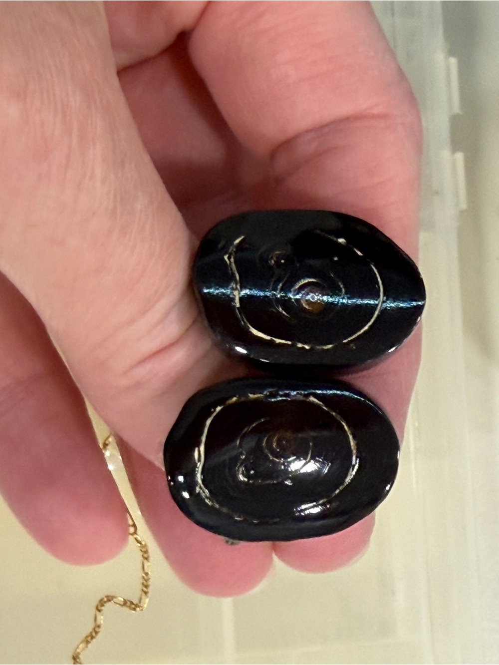 Hawaiian Black coral cross section cut vintage cuff links sterling silver